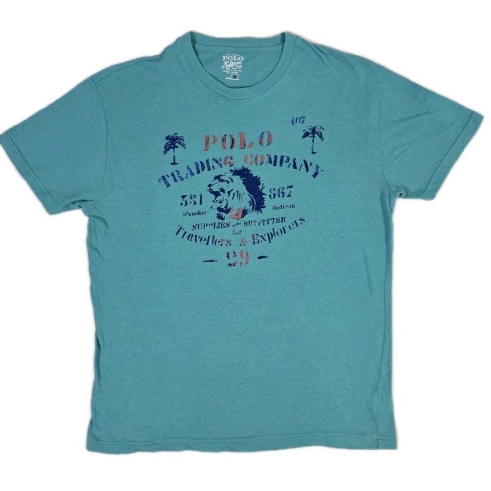 Polo Ralph Lauren T-Shirt Mens S Blue Turquoise Trading Company Explorers Travel